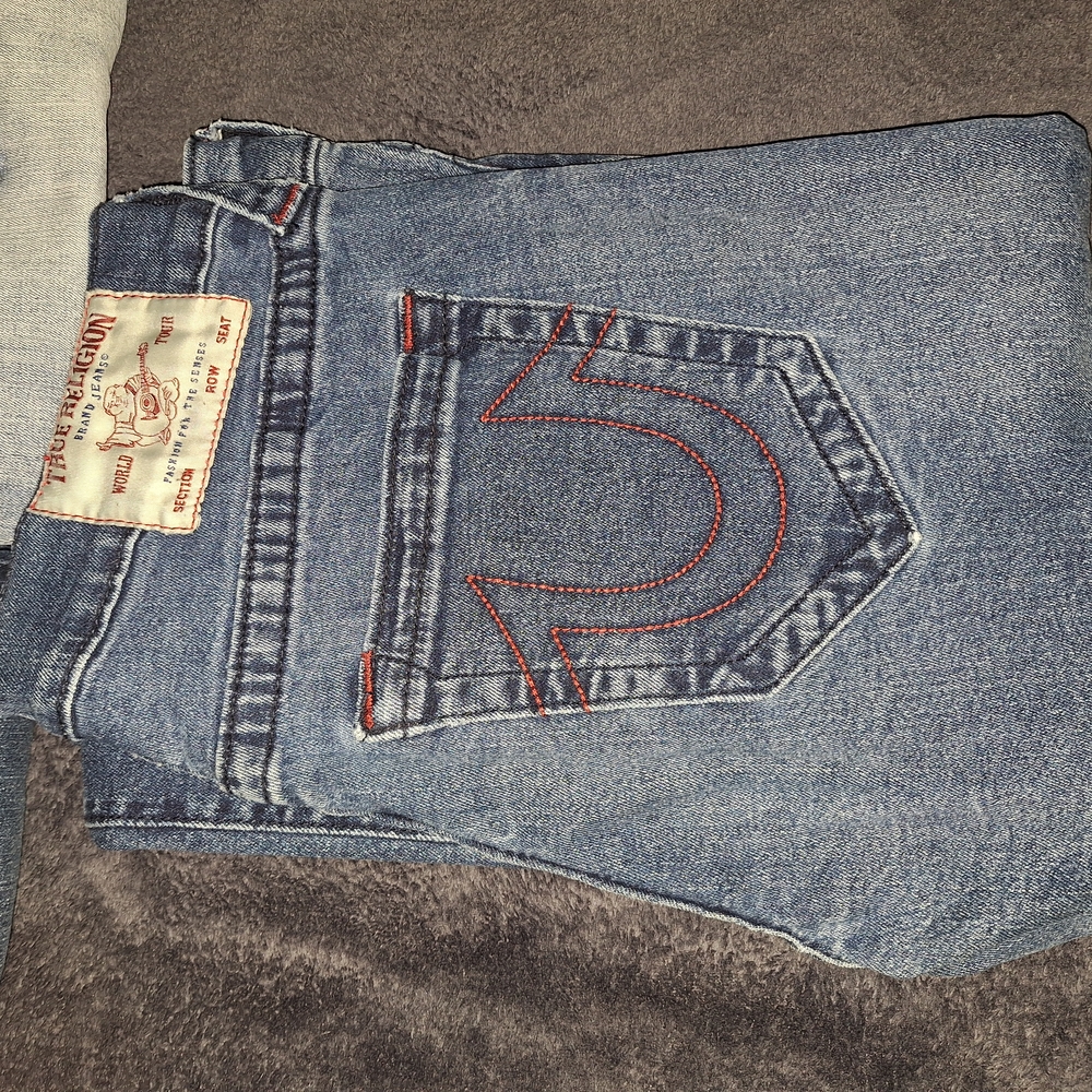 True Religion Blue Jeans with Red Stitching